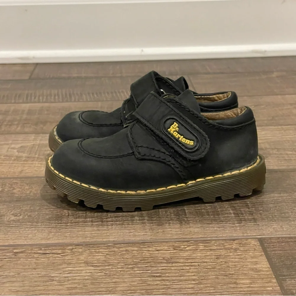 Dr. Martens Toddler Black Leather Suede Hook & Loop shoes SZ UK 8 US 9 England